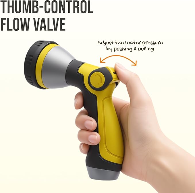 Garden Hose Nozzle – 8-Pattern Hose Sprayer with Thumb Control – Watering Tool for Garden, Car Wash, Lawn Care & Pet Shower