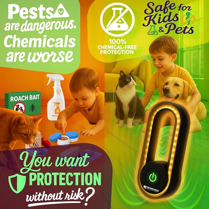 A28, Ultrasonic Pest Control Repeller - Electronic & Ultrasound, Indoor Plug-in Repellent - Get rid of - Rodents, Mice, Squirrels, Bats, Insects, Bed Bugs, Ants, Fleas, Spiders, Roaches (6Pack, Black)