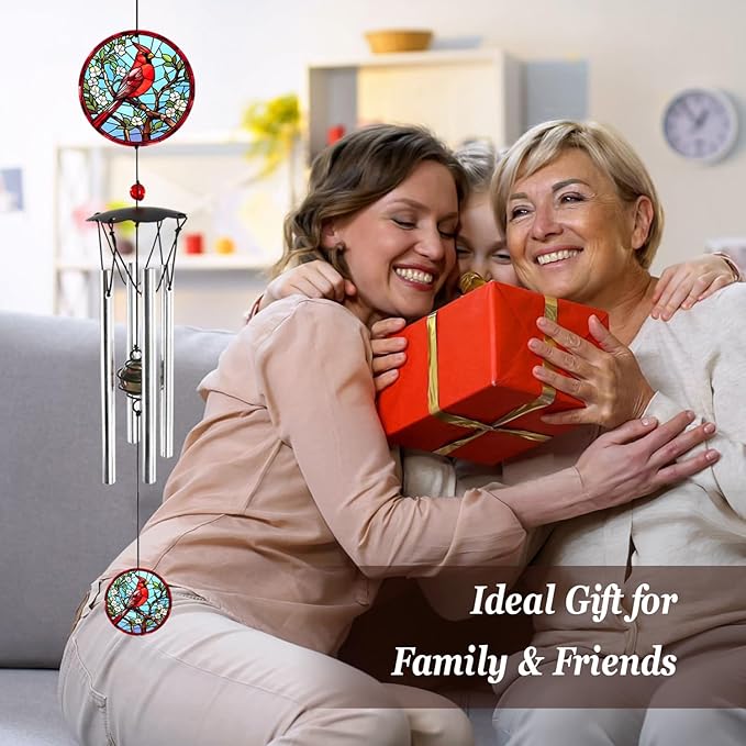 Wind Chimes for Outside 24" Cardinal Wind Chimes Outdoor Home Patio Garden Decor Windchimes Outdoors Cardinal Gifts for Women Mom Grandma Sisters