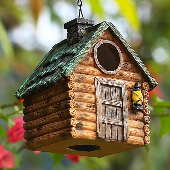 Real Wood-Look Resin Bird House – Waterproof & Durable Forest Bird Houses for Garden, Patio, Yard
