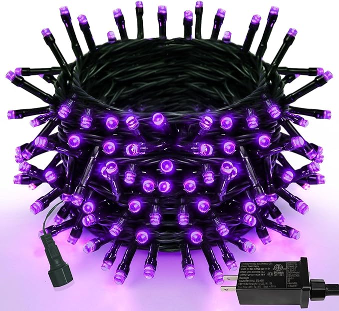 YIQU Purple 82FT 200 LED Extendable Halloween Lights for Outdoor/Indoor, 8 Lighting Modes Plug in String Lights for Halloween Decorations Bedroom Party Decor Room Garden Patio Tree (Purple)