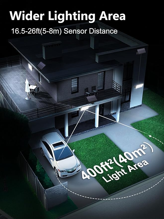 400LED Solar Lights Outdoor, IP67 Waterproof Solar Lights with 16.4ft Cable, 3 Modes & Remote Control Motion Sensor Outdoor Light for Garden, Garage, Patio, Pathway (2 Pack)