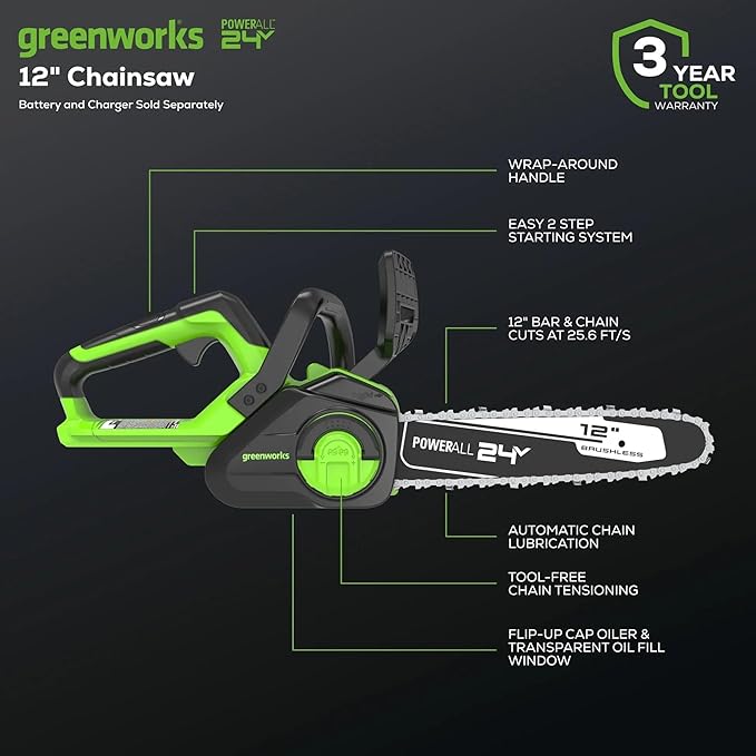 Greenworks 48V (2x24V) 5-Piece Garden Tool Set: 20" Push Mower, 12" String Trimmer, 320CFM Leaf Blower, 12" Chainsaw, 22" Hedge Trimmer - 3 Batteries, 2 Chargers, 3-Year Warranty