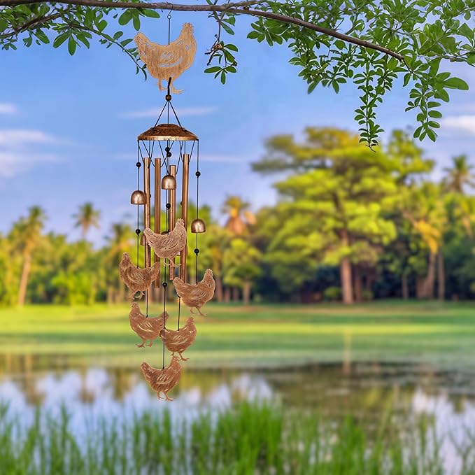 Chicken Wind Chimes for Outside, Metal Windchimes Outdoors, Chicken Gifts for Women/Men, Memorial/Birthday Gifts, Garden Decor for Outside, Patio or Yard, Durable Chimes for Outdoors
