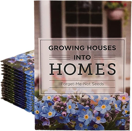 Bentley Seeds Growing Houses into Homes - Pre Filled Forget Me Not Garden Seed Packets - 25 Packed Forget Me Not Seed Packs - Perfect Realtor Gift for Prospecting or New Homeowners - Non GMO Seeds
