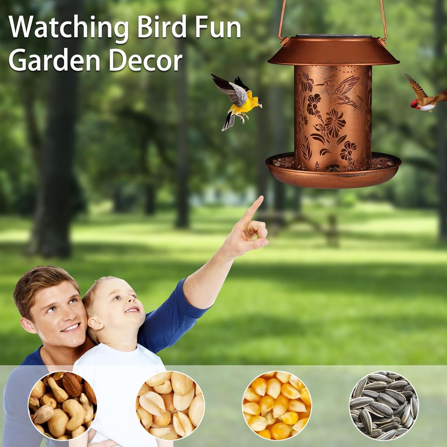 Solar Bird Feeder for Outdoors Hummingbird Solar Lanterns Metal Waterproof Outside Wild Bird Feeders Birthday Gifts for Women Mom Grandma Outdoor Hanging Garden Decor Lights for Yard, Patio