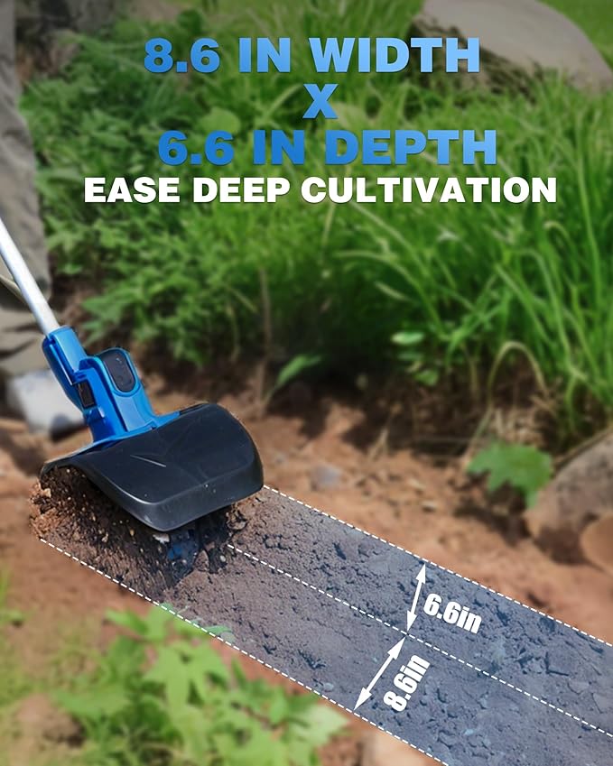 LUXTER 20V Cordless Tiller for Gardening 8.6 Inch Electric Garden Cultivator with 48 Steel Tines Lightweight Cultivators 2×4.0AH Batteries & Fast Charger for Smooth Ground Breaking,Tending,Composting