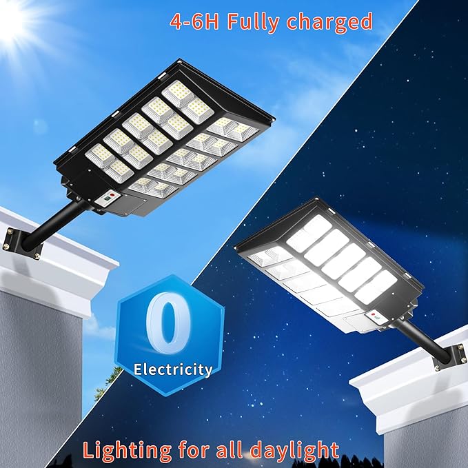 Ofuray Of-6000W Solar Street Lights Outdoor,400000Lm Solar Streets Light Parking Lot Lights Commercial Dusk to Dawn, 6500k Waterproof Led with Remote Control Motion for Street,Court,Barn