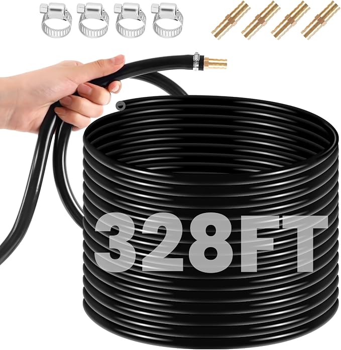 3/8 Inch Self Sinking Aeration Hose for Aquaculture Fountain Irrigation Aerator Hose Kit with 4 Menders and 4 Stainless Steel Clamps