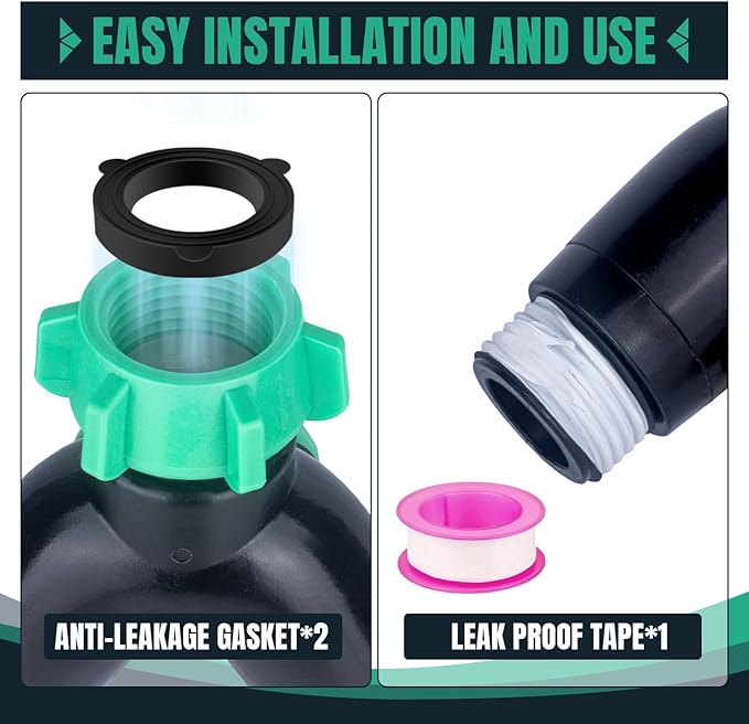 2 Pack Garden Hose Splitter 2 Ways Water Hose Splitter Heavy Duty Plastic 3/4" Hose Y Splitter Outdoor Faucet Splitter with Leak Proof Tape and 4 Extra Rubber Gaskets