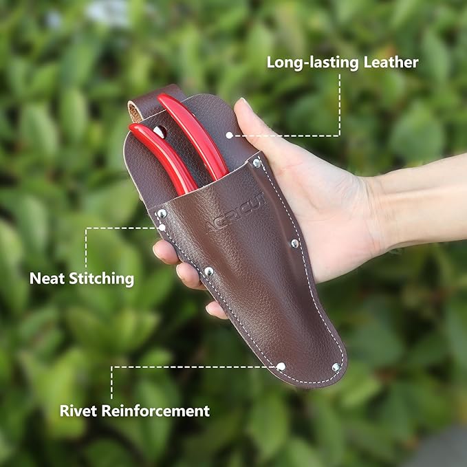AGRICUT Pruner and Leather Holster - 1 Inch Cut Capacity Hand Clippers PU Holster for Pruning Shears