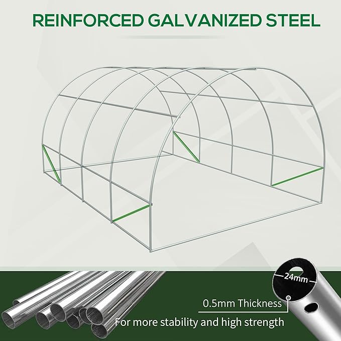 Outsunny 20' x 10' x 7' Outdoor Walk-in Greenhouse, Tunnel Green House with Roll-up Windows, Zippered Door, PE Cover, Heavy Duty Steel Frame, Green