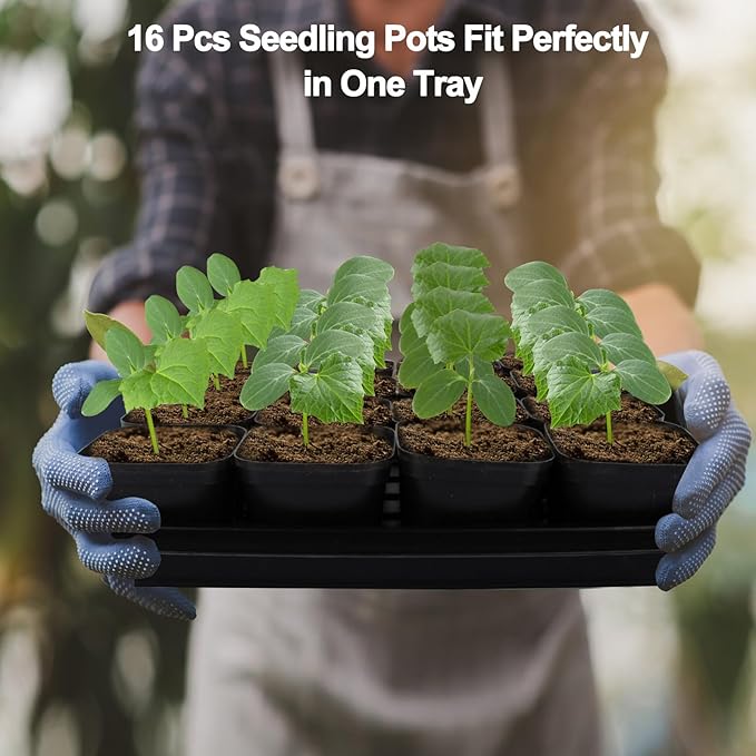 80Pcs 2.5inch Square Nursery Pots with 5Pcs Seed Starting Trays, Seed Starter Tray Kit, Seeds Starting Germination, Seeding Pots with Drain Holes, Small Plant Nursery Propagation
