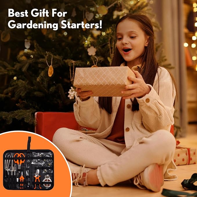 Bonsai Tools Kit 20 Pcs Garden Tools Set for Beginner, Includes Bonsai Wire Kit, Plant Mat, Pruning Shears, Bonsai Scissors, Succulent Tools in Leather Storage Bag, Gardening Gift for Women Men