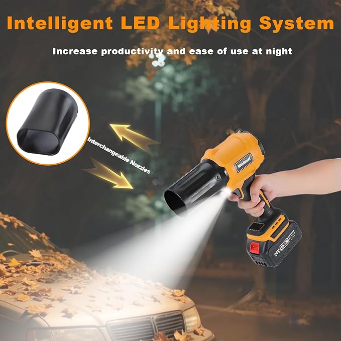 Small Cordless Leaf Blower,Leaf Blower Cordless,300000RPM Turbo Jet Blower with 1X24VX4.0Ah Battery and Charger for Patio Cleaning,Lawn Care,Car Cleaning and Dust Etc,2 Blowing Nozzles-Yellow