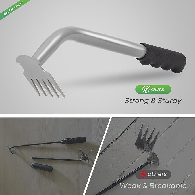 Walensee Weed Puller Tool, Portable Garden Weed Pulling Tool,Upgraded Durable Garden Weeder with 5-Tine Manganese Steel&Rubber Handle for Vegetable Gardening, Backyard Planting & Uprooting Weeding