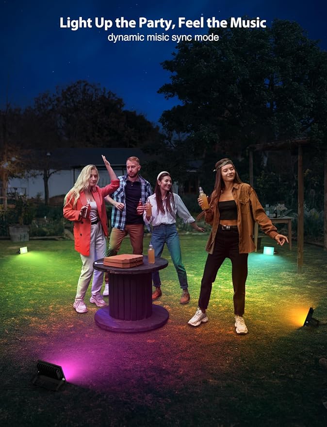 Onforu LED Flood Light Outdoor 25W 2000LM, Color Changing Led Stage Lights Bluetooth APP Control Uplighting, 4 Pack 2700K RGBW Uplights for Events, Spot Lights 16 Million Colors Music Sync, IP66