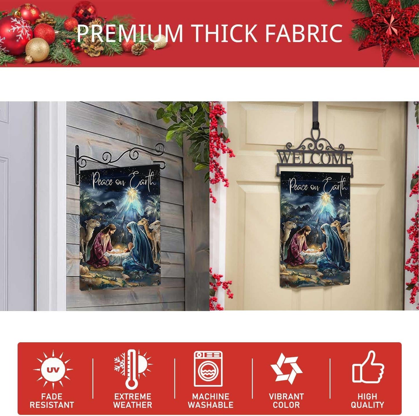 Peace on Earth Garden Flag Jesus Birth Nativity Night Small Flag for Outside Burlap Double Sided Welcome Yard Lawn Winter Decor 12.5x18"