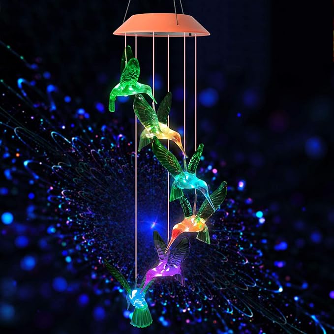 JOBOSI Hummingbird Solar Decor Gifts, Hummingbird Wind Chimes, Gifts for Mom, Women, Grandma, Garden Lawn Yard Decor,