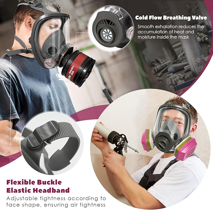 Full Face Respirator Mask - Gas Masks Survival Nuclear and Chemical for Asbestos, Fume, Resin, Dust and Chemical