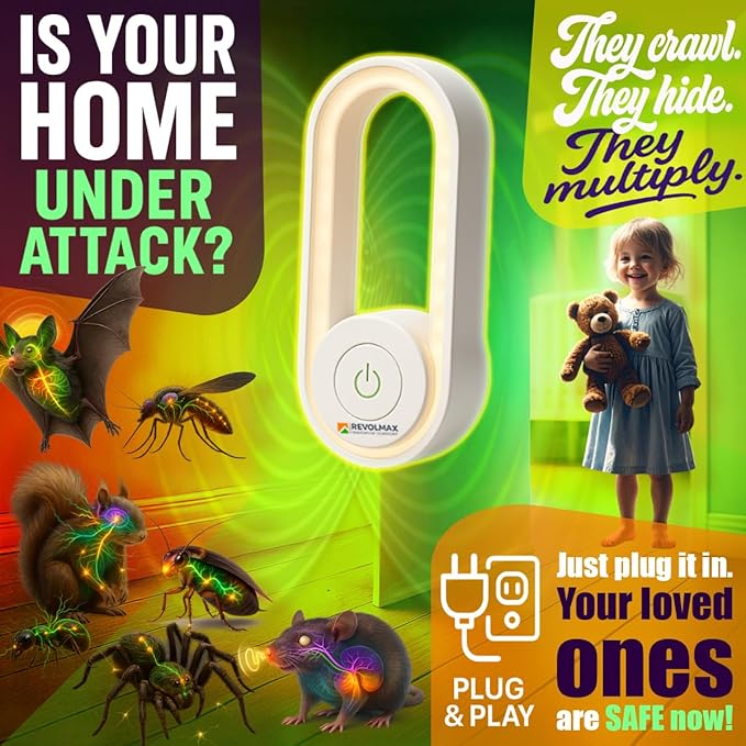 A28, Ultrasonic Pest Control Repeller - Electronic & Ultrasound, Indoor Plug-in Repellent - Get rid of - Rodents, Mice, Squirrels, Bats, Insects, Bed Bugs, Ants, Fleas, Spiders, Roaches (6Pack, White)