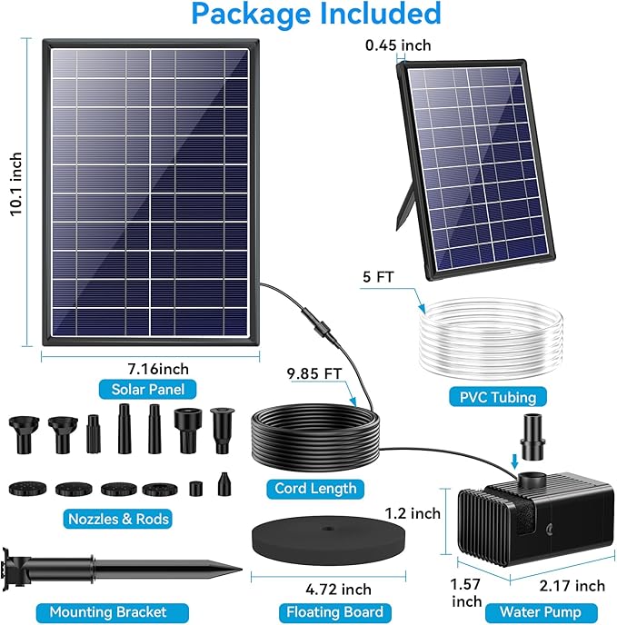 POPOSOAP Solar Fountain Pump with 3600mAh Battery Backup, 8W Solar Powered Bird Bath Fountain with Dry-run Protection & Double-layer Nozzles 5Ft Tubing for Pond, Bird Bath, Backyard Water Feature