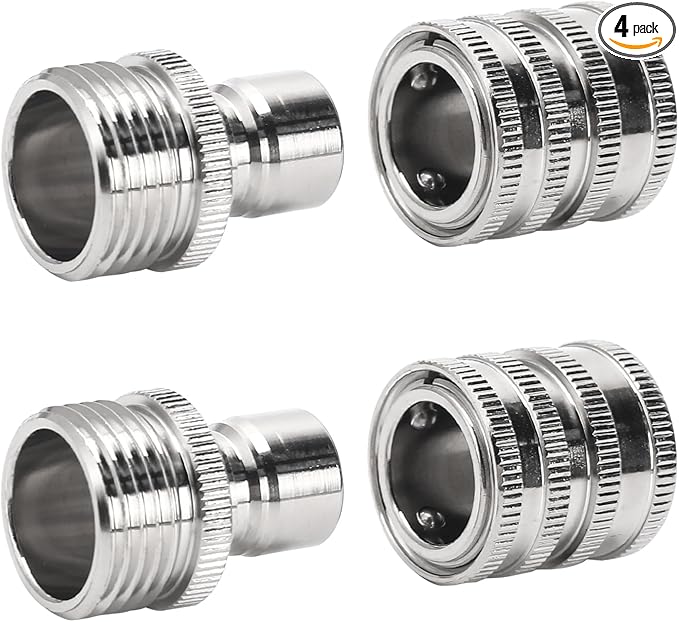 Stainless Steel Garden Hose Quick Connect Set, 3/4 Inch GHT Water Hose Fittings, Heavy Duty Quick Release Connector for Garden Hose, and Sprayers