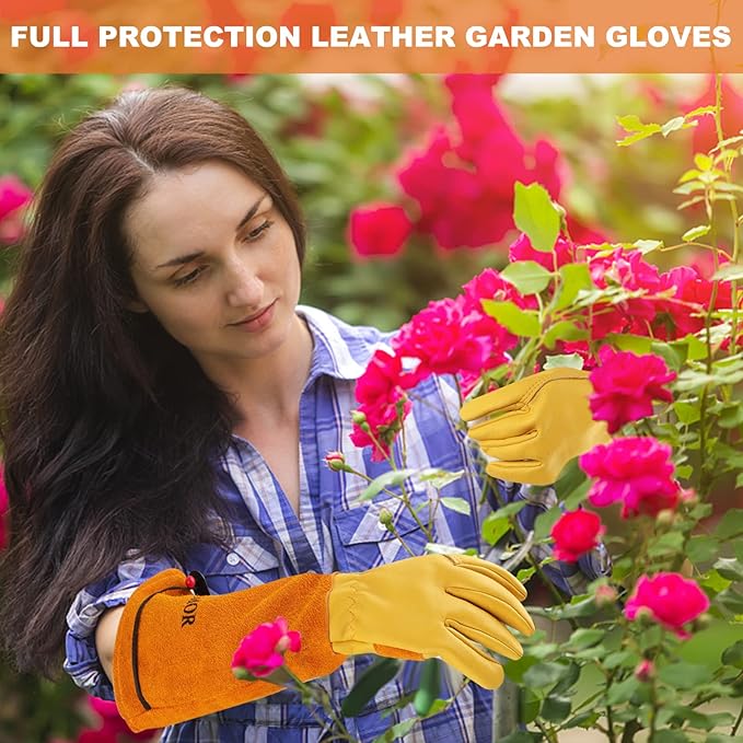 Long Gardening-Gloves Women/Men-Thorn proof Rose Pruning Heavy Duty Gauntlet-M