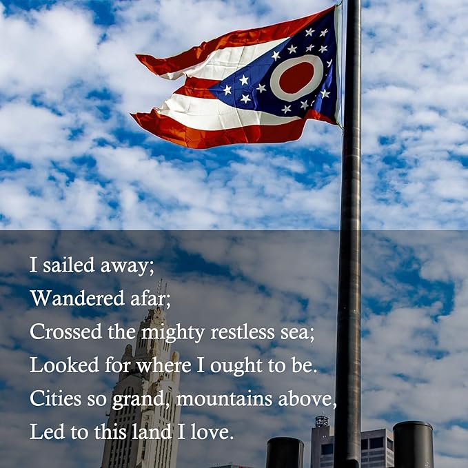 Ohio State 3x5 ft OH Flag - Heavy Duty 210D Nylon with Embroidered Stars - Outdoor/Indoor All Weather Burgee Flag with Strong Canvas Header/Brass Grommets/Sewn Stripes