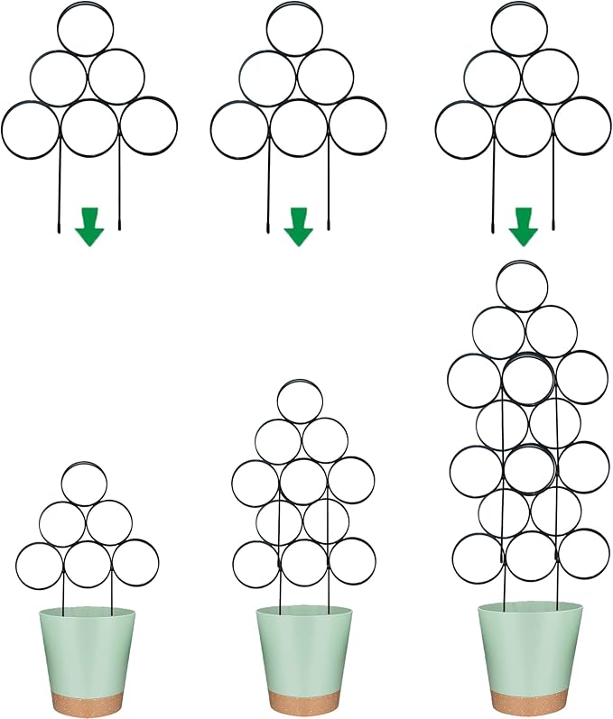 Trellis for Climbing Plants Indoor 15.7 Inch, Stackable Garden Trellis for Potted Plant Support, 3 Pack Small Houseplant Metal Wire Trellis for Vines Pothos Rose Monstera Accessories (Black)