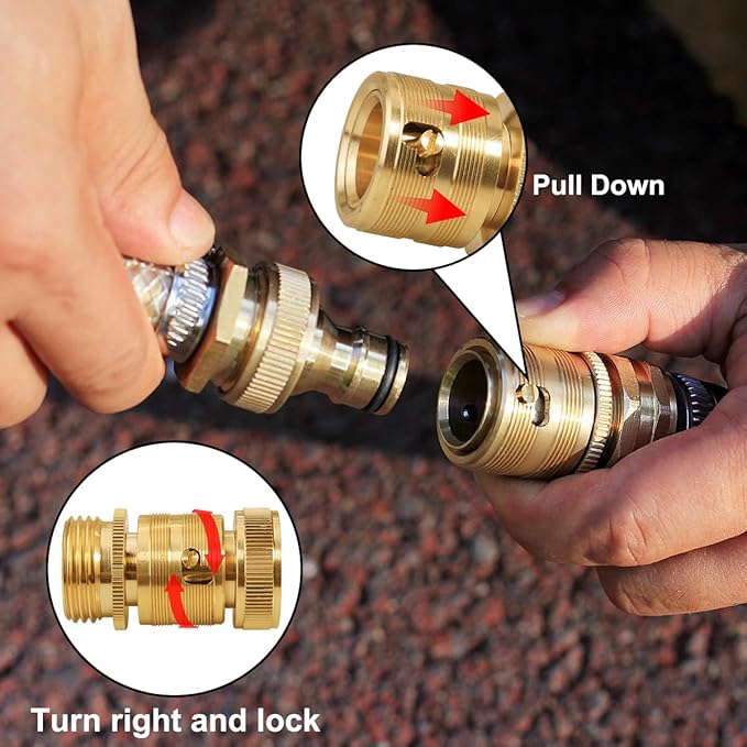 Garden Hose Quick Connect Solid Brass 3/4" GHT External Thread Easy Connect Fittings No-Leak Water Hose Male Quick Connector and Female product adapters (2 SETS)