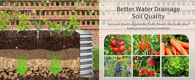 Land Guard 24“ Tall Galvanized Raised Garden Bed Kit, Galvanized Planter Garden Boxes Outdoor, Oval Large Metal Raised Garden Bed for Vegetables (Classic Silver, 4×2×2ft)