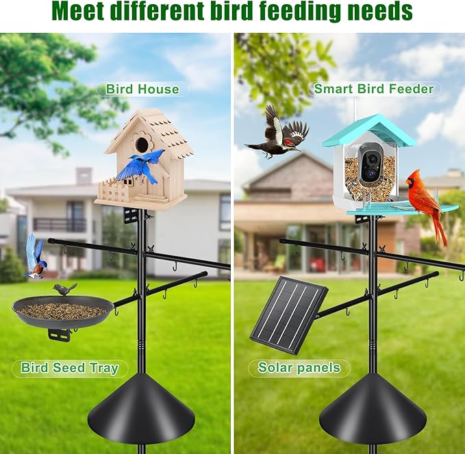 Gtongoko Squirrel Proof Smart Bird Feeder Pole for Outdoors 107 Inch 1 Inch Diameter Bluebird House Pole with 2 Platform and 8 Hooks for Bird Feeder with Camera Adjustable Heavy Duty Mounting Pole