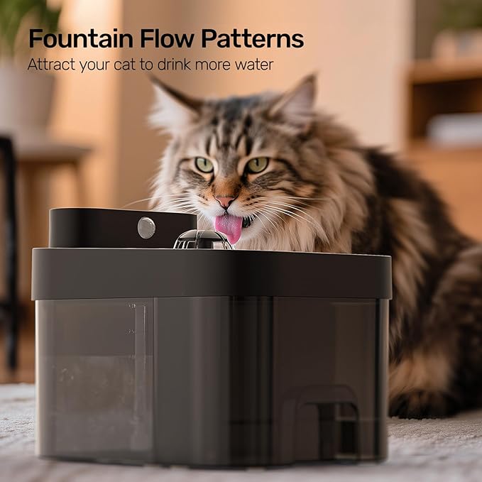 Cat Water Fountain, No Filter Cotton, App Monitoring Wastewater Separation Pet Water Fountain, 5000mAh Battery & Plug-in, 3L/101oz Wireless Automatic Water Dispenser for Cats Indoor, Black