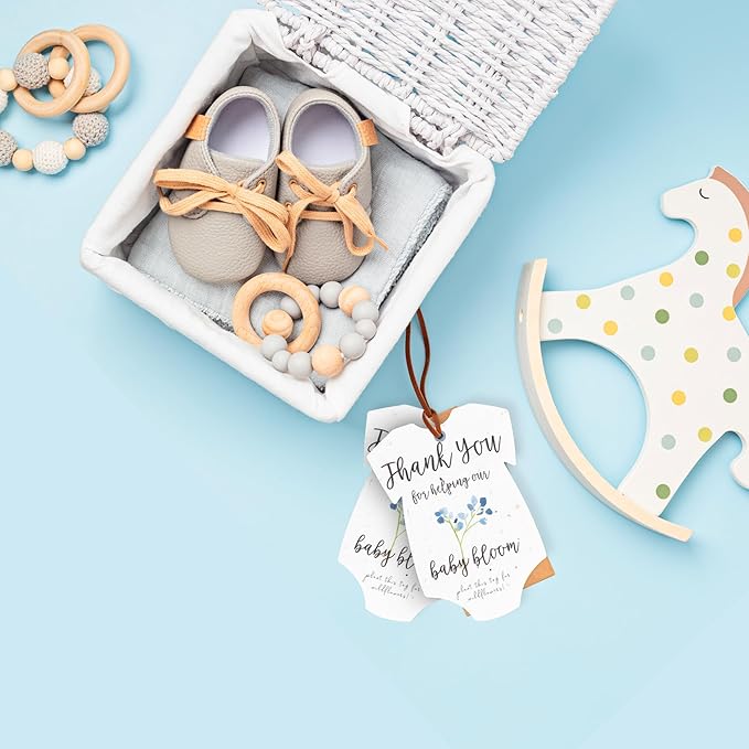 Onesie Seed Paper – 15 Blue Baby Shower Favors for Guests with Wildflower Seeds, Writable & Plantable, Baby Shower Gifts for Guest