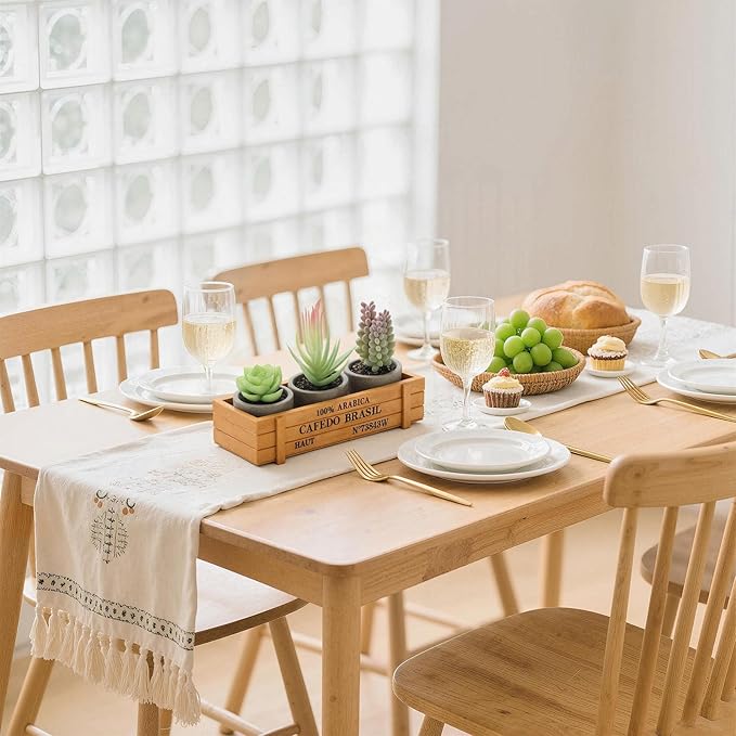 DomeStar 3PCS Small Fake Plants, Artificial Succulents Plants with Wooden Box for Home Bathroom Kitchen Office Farmhouse Decor Green