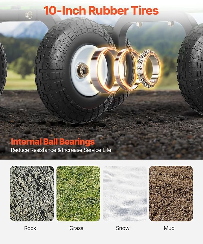 VEVOR 680 Lbs Steel Garden Cart on Wheels, Heavy Duty Garden Wagon Cart Pullable, Metal Outdoor Utility Yard Wagon Carts with 10" Tires, Mesh Removable Sides and 180°Rotating Handle