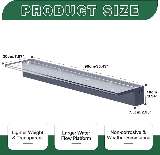 Pool Fountain, LONGRUNNEW Transparent Acrylic Pool Waterfall Spillway with Pipe Connector Kits for Indoor/Outdoor Decorative, 35.4 Inches Pool Water Feature for Garden Patio, Backyard Koi Pond Decor