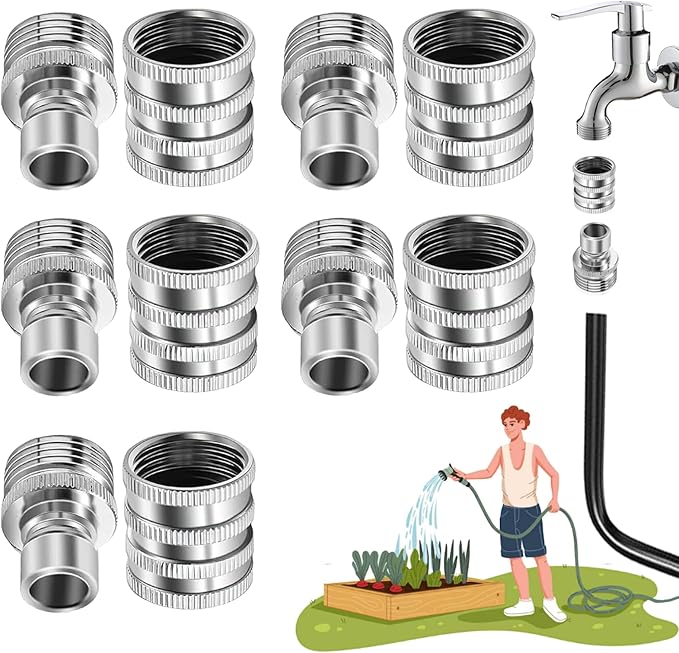 2025 New Stainless Steel Garden Hose Quick Connect Fittings Set, 3/4 Inch GHT Water Hose Quick Connect Fittings, Heavy Duty Quick Release Connector For Hoses And Sprayers (5*Pcs)