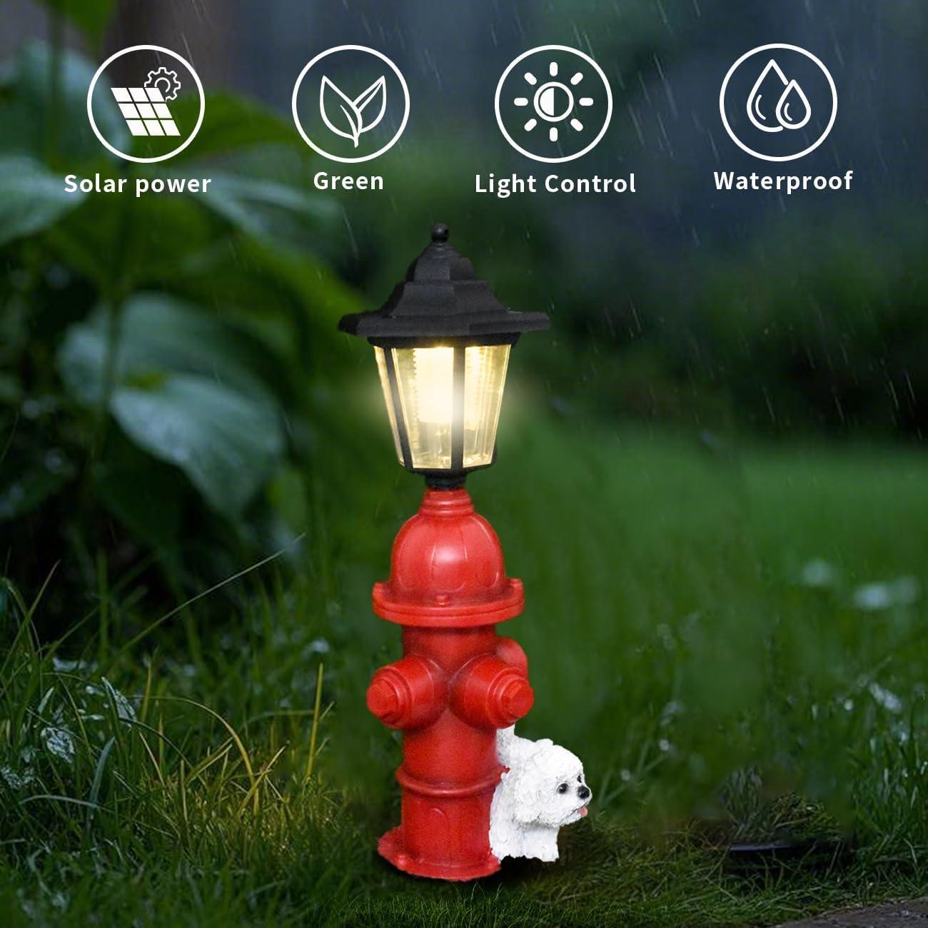 Solar Garden Outdoor Decor Funny Teddy & Fire Hydrant Statue with Lights, Outside - Charming Outdoor Decorations for Patio Yard Lawn Walkway Ornaments Ideal Gifts for Nature Enthusiasts