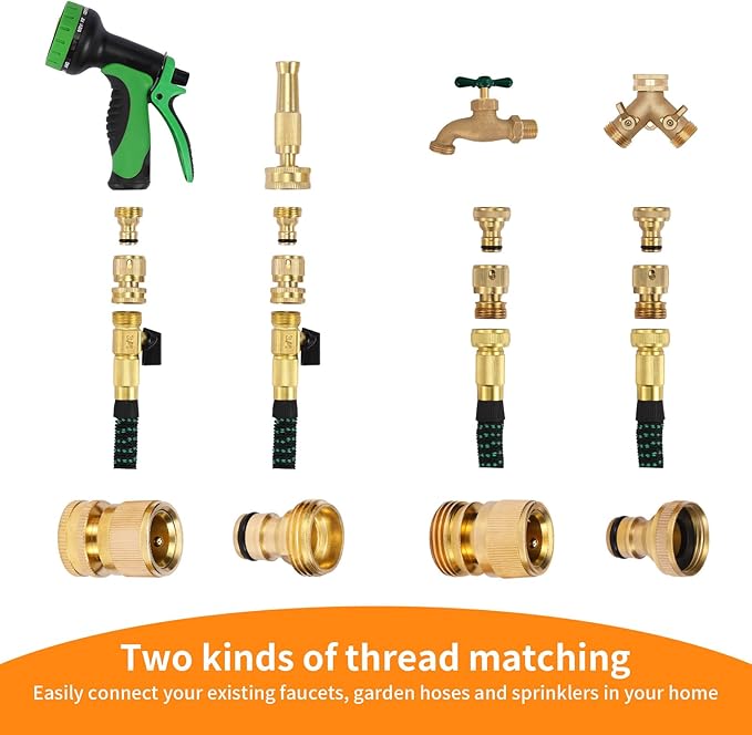 Garden Hose Quick Connect Solid Brass Garden Hose Connector Water Hose Connectors Easy Connect Fittings Standard 3/4 inch GHT, 4 Complete Sets female & Male, Free Washers & Gaskets