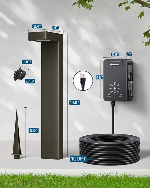 DEWENWILS 12V Landscape Lighting kit, 1x120W Transformer with Dusk to Dawn Photocell Sensor+8x3.2W Aluminum Low Voltage Pathway Lights, 100FT Wire+8 Pack Connector for Patio Yard Garden