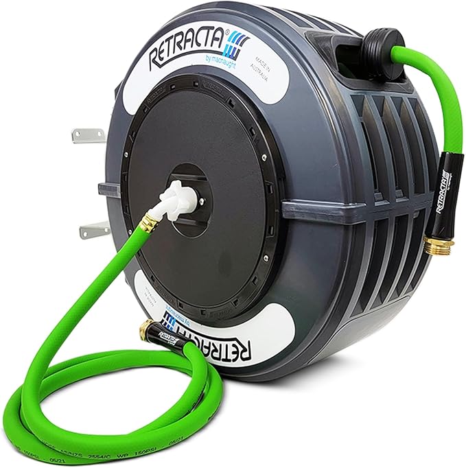 Macnaught Retractable Garden Hose Reel, 60 Ft Water Hose Reel Heavy Duty Retractable Hose with Metal 180° Swivel Rotation Bracket for Wall Mount - Gray