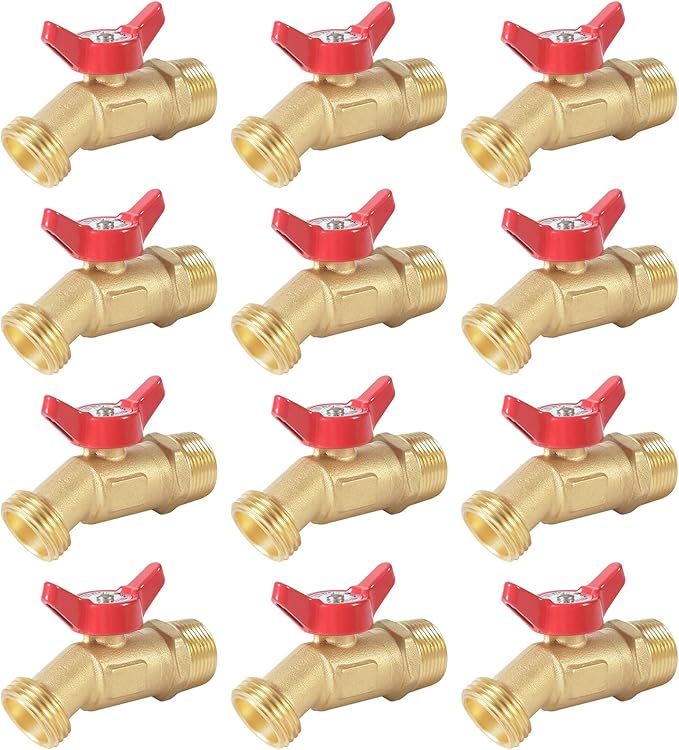 12 Pack Hose Bibb Brass Ball Valve, 3/4" Male NPT Inlet x 3/4" Male GHT Threaded Garden Hose Outlet Connector, 1/4-Turn Sillcock Water Spigot Hose Bibb Valve (3/4" x 3/4")