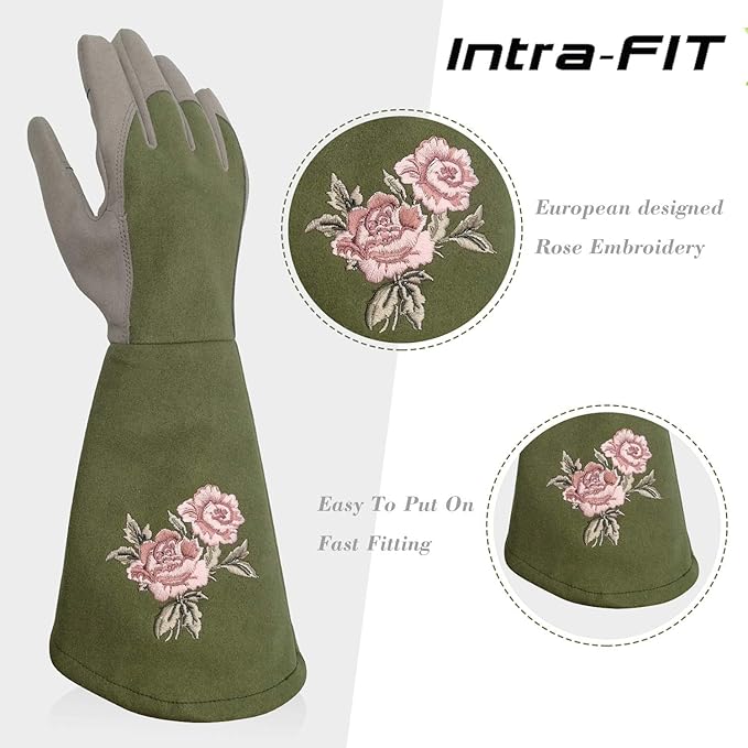 Rose Pruning Gloves Thorn Resistant, Embroidery Gardening Gloves with Extra Long Forearm Protection