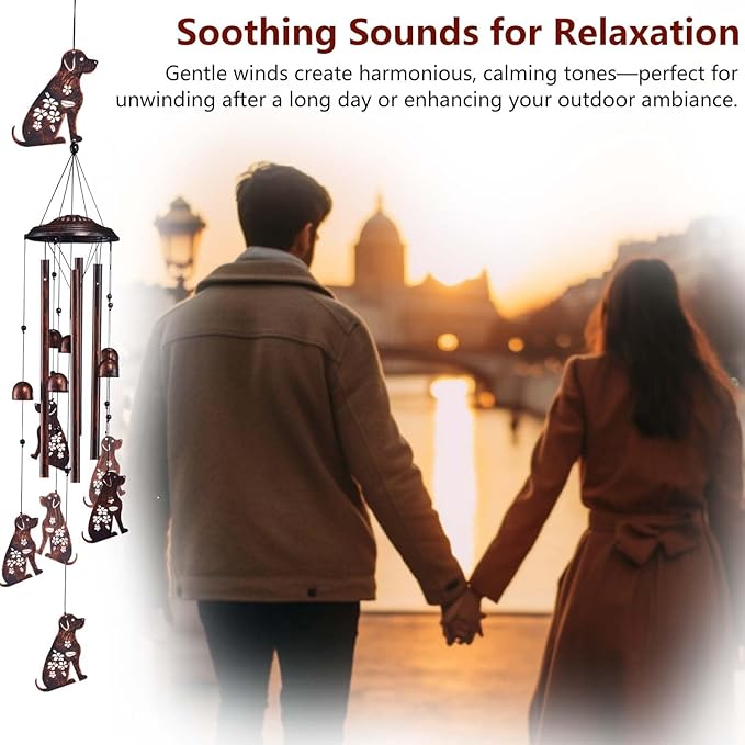 Dog Wind Chimes for Outside, Metal Windchimes Outdoors Clearance with 4 Aluminum Tubes, Garden Patio Yard Home Decor, Dog Gifts for Pet Lovers Women Men Mom Grandma, Unique Festival Birthday Gift