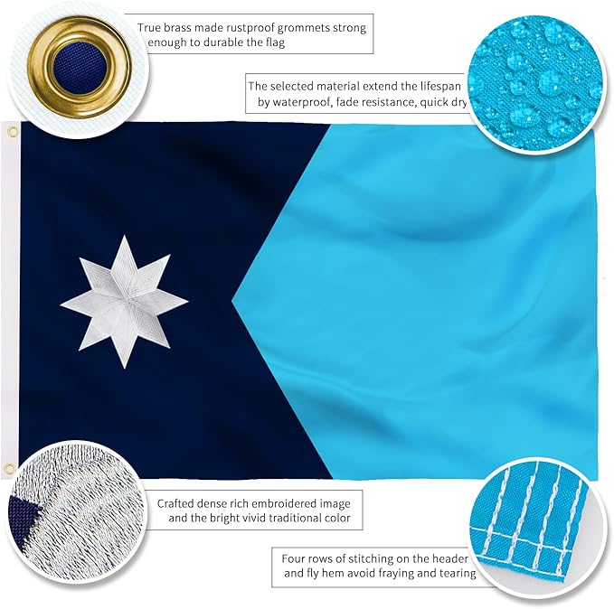 XIFAN Premium New Minnesota State Flag 3x5 ft Outdoor, Double Sided Embroidered Image, Heavy Duty 210D Nylon MN Flags, the Strongest Longest Lasting for Outside with Sewn Stripes/Brass Grommets