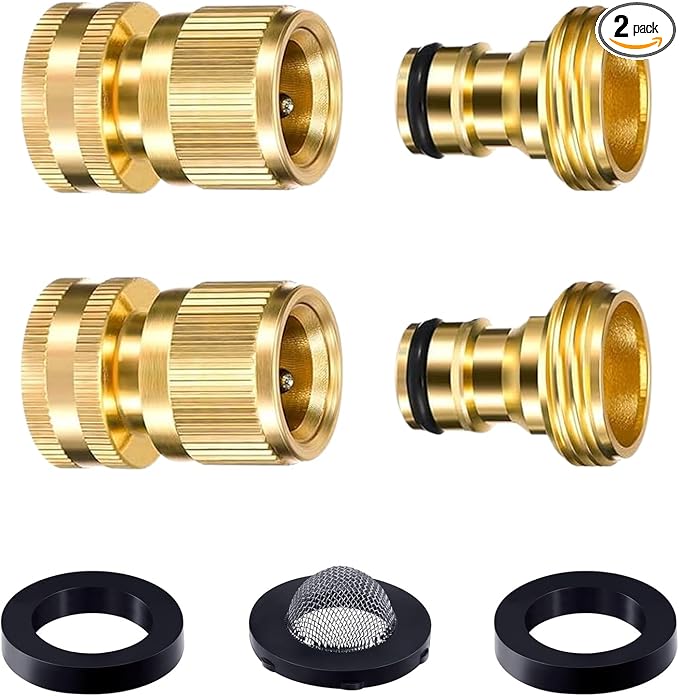 Garden Hose Quick Connect: 3/4 Inch GHT Brass Quick Connector Garden Hose Fittings - 2 Sets Leak-Free Male & Female Water Hose Adapter for RV/Spigot