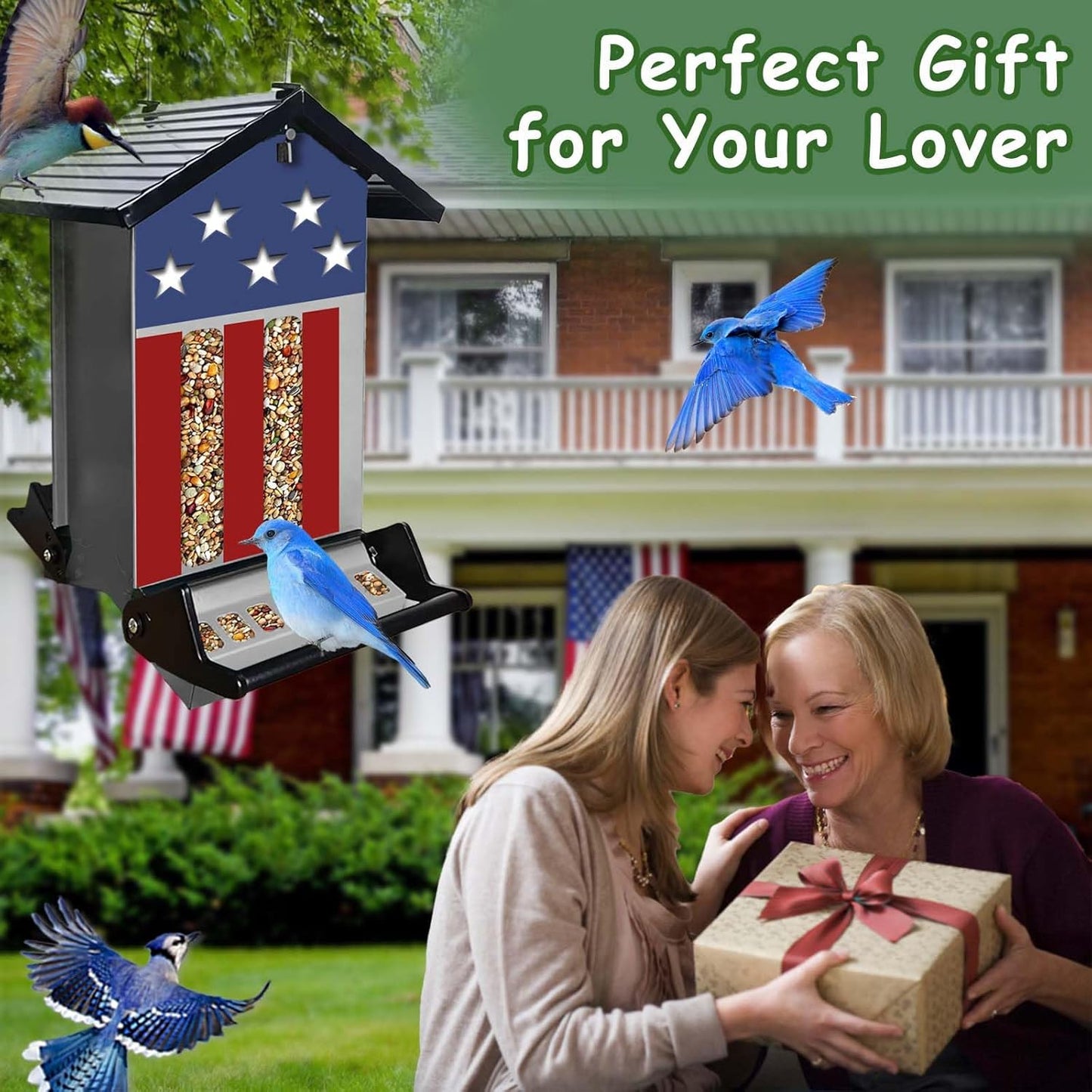 Squirrel Proof Bird Feeder,6Lbs Hanging Bird Seed Feeders for Outdoors, Large Capacity Metal Weight-Activated Perches Wild Birdfeeder for Blue Jay, Cardinal, Outside (Grey)