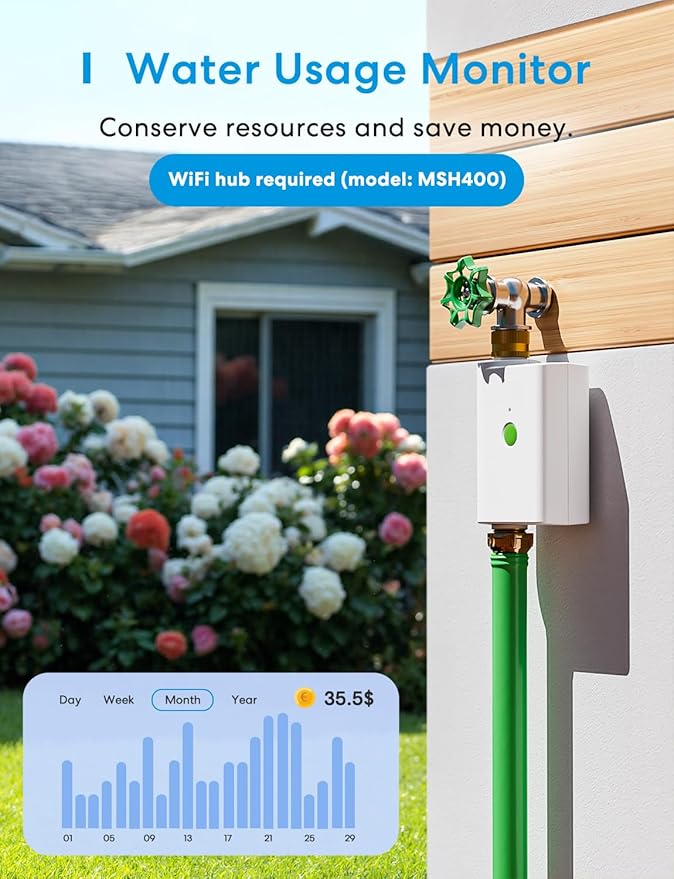 meross WiFi Water Hose Timer, Smart Sprinkler Timer with Brass Inlet & Outet, Work with Apple Homekit, Alexa & Google Assistant, Water Valve for Lawn, Garden, Yard and Pool, WiFi Hub Required
